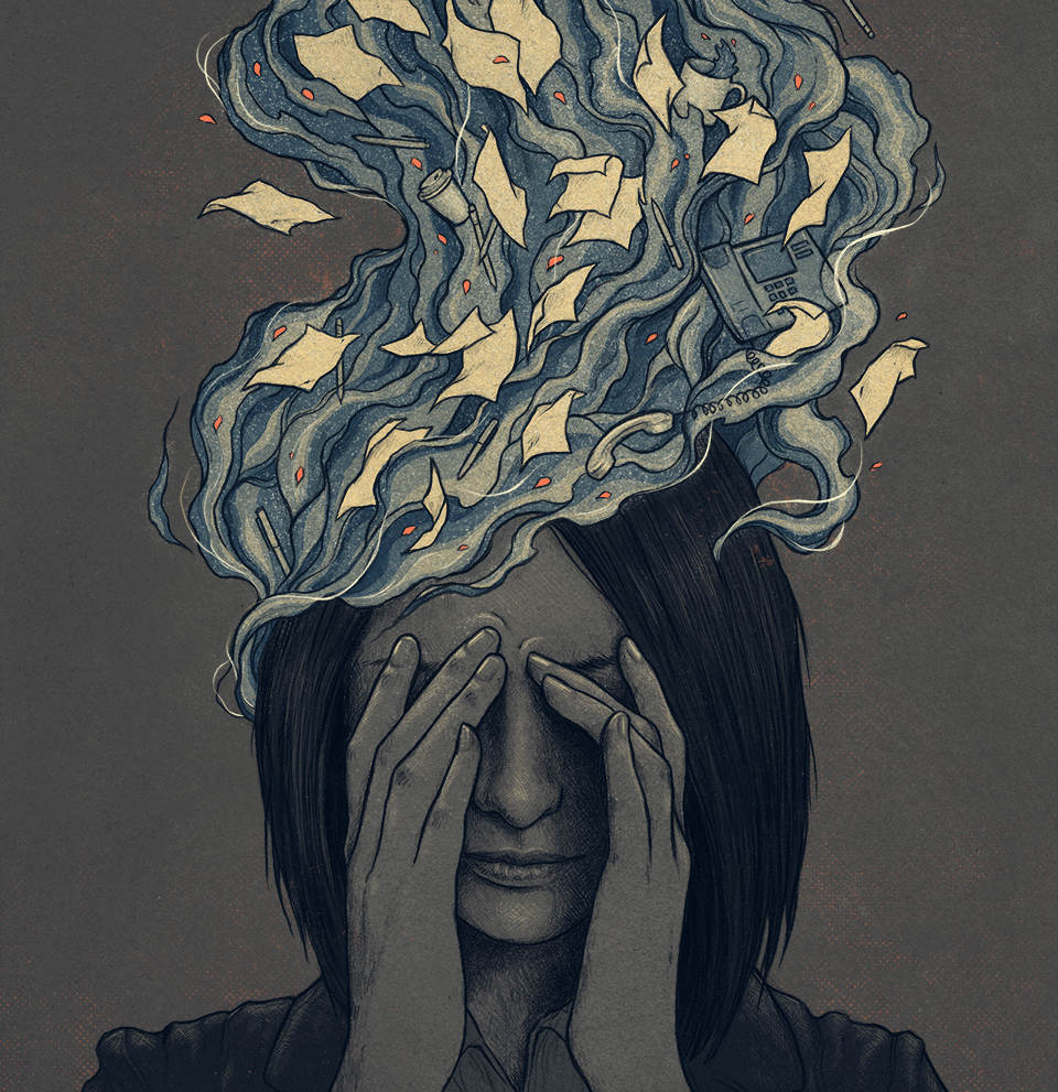 Illustration of stressed out woman