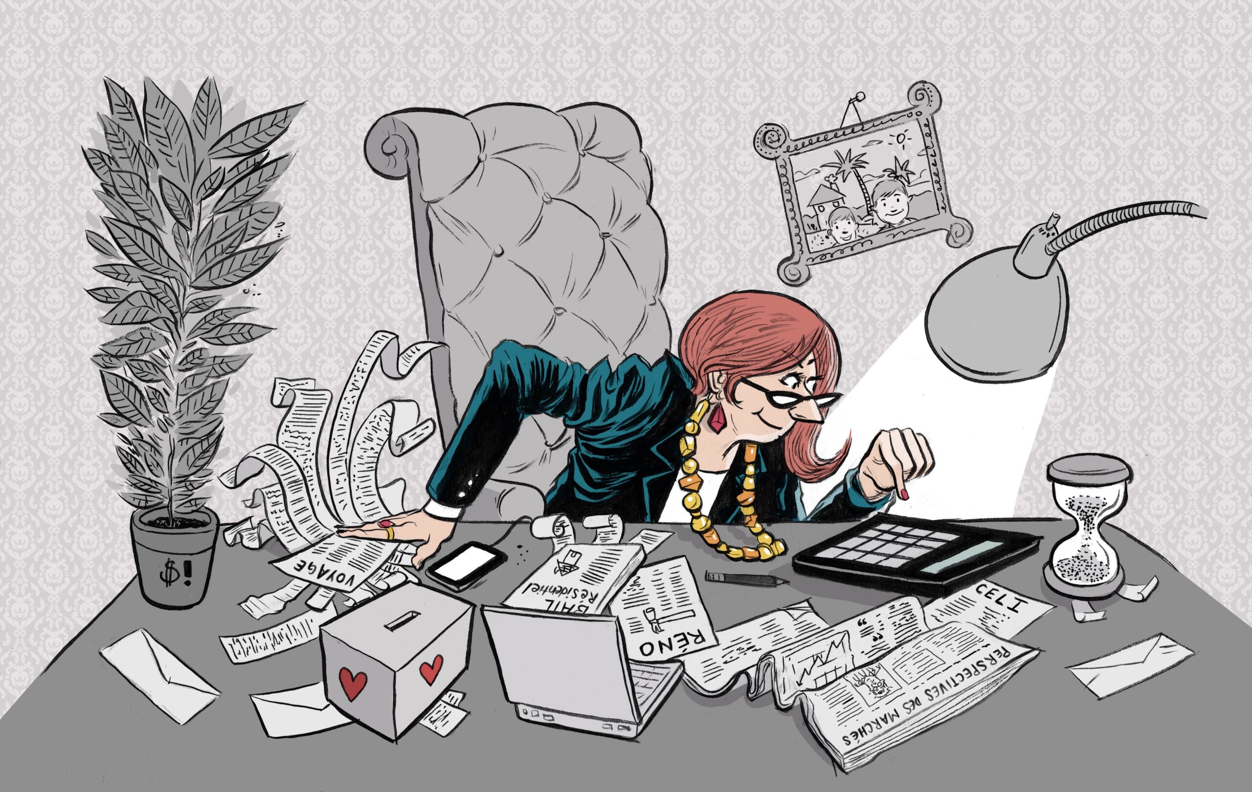 Woman sitting in her office filing her taxes
