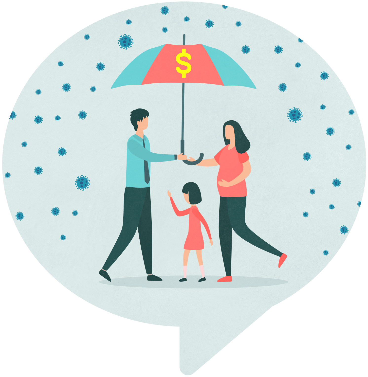 illustration of family holding umbrella with a dollar sign