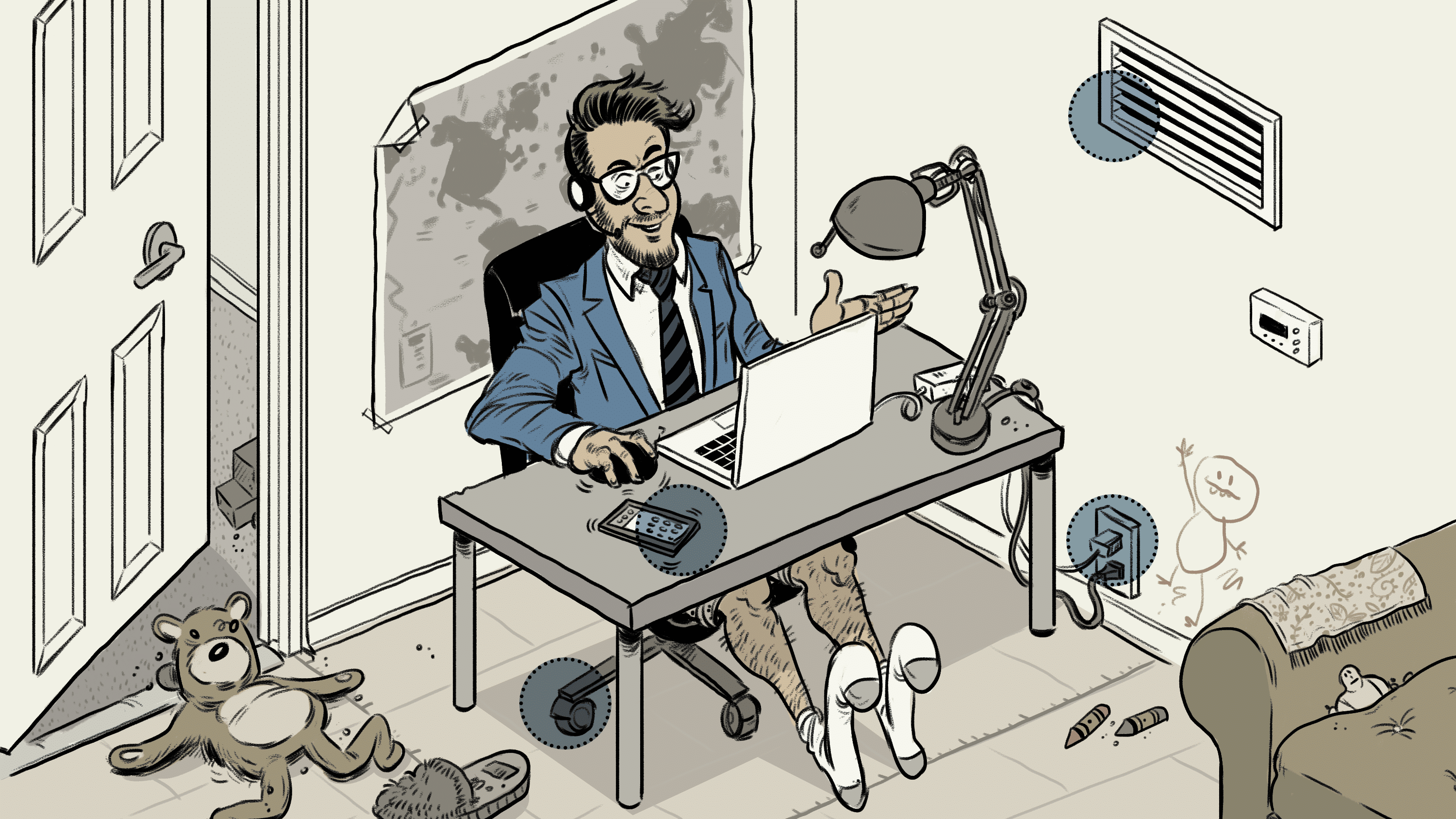 illustration of man working in his home office