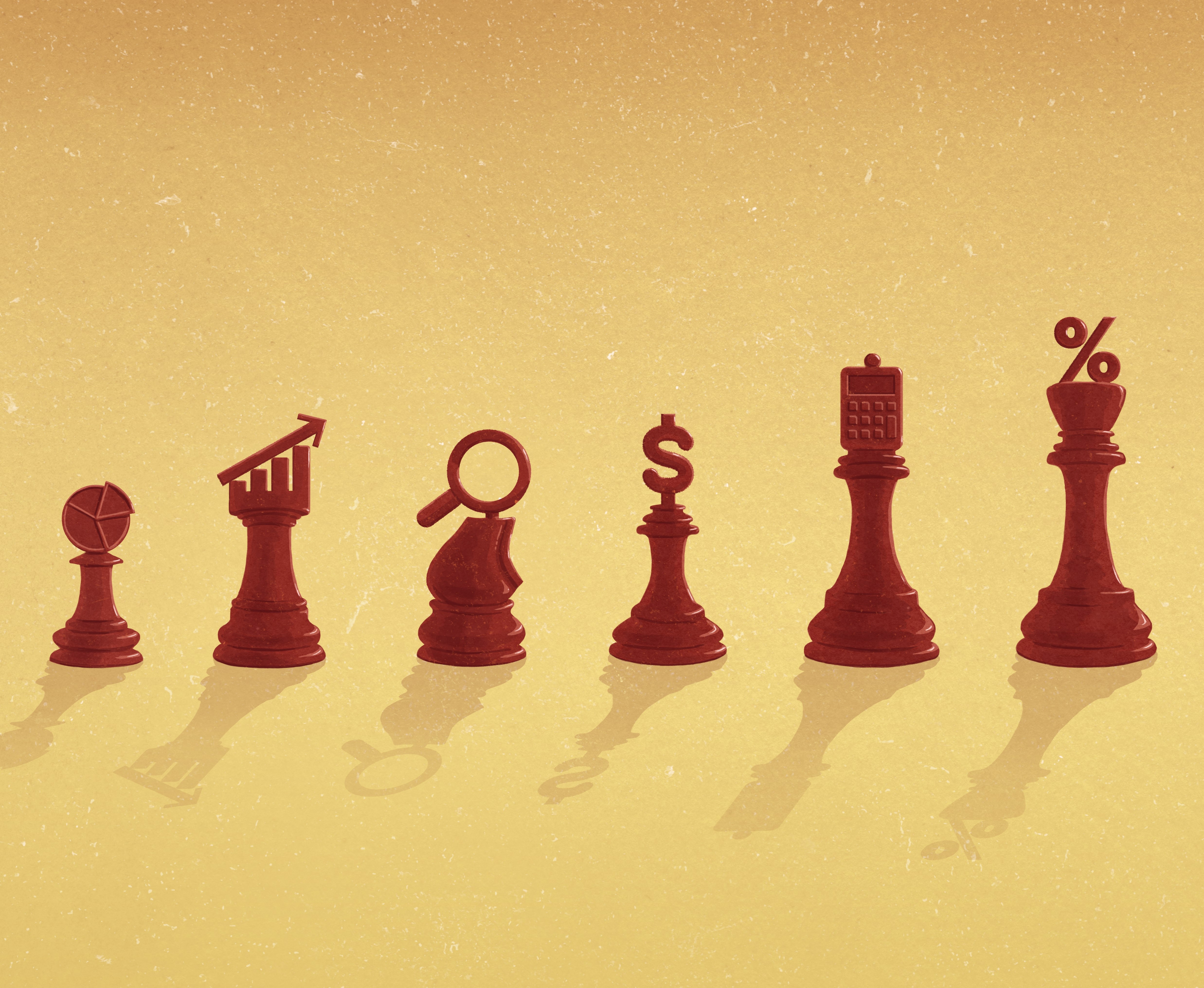 row of chess pieces with tax icons on top
