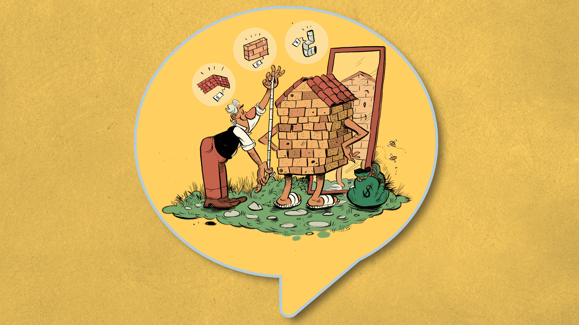 illustration of man renovating a cottage home