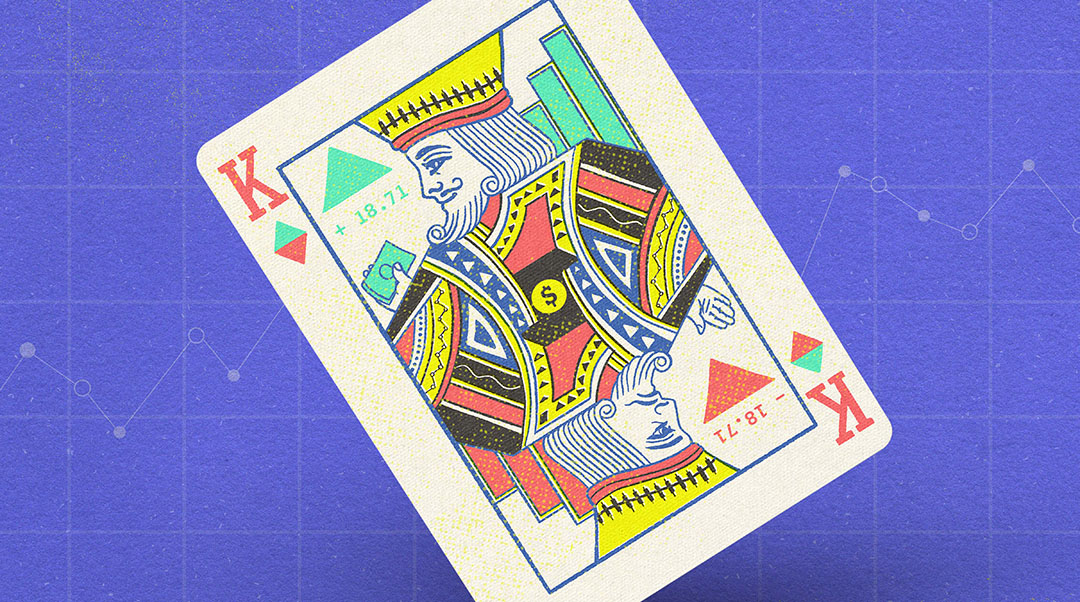King playing card in front of purple chart