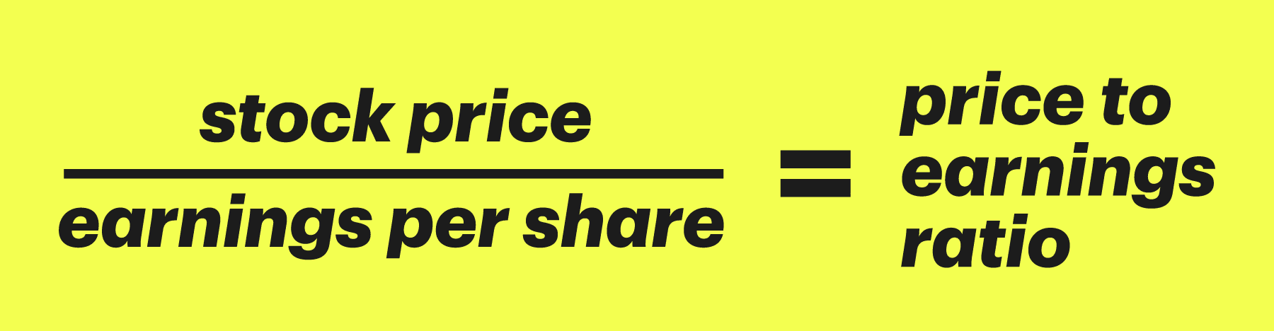 Equation that states "Stock Price over Earnings Per Share equals Price to Earnings Ratio"