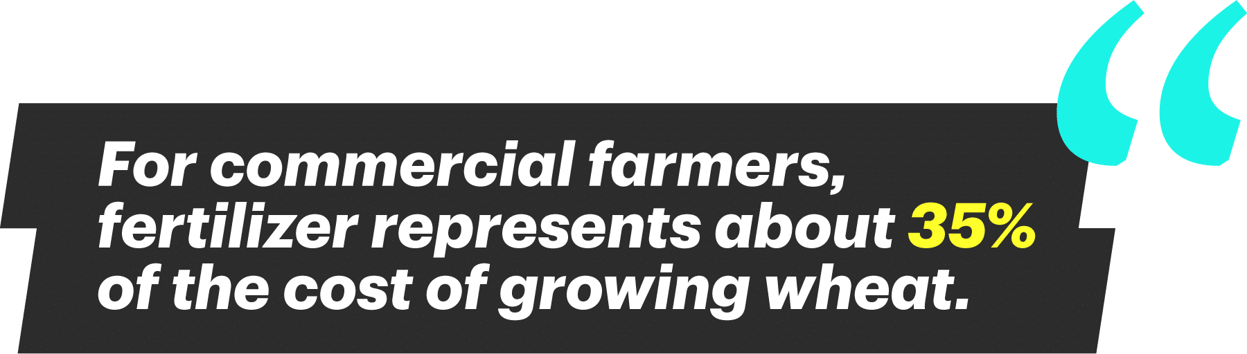 For commercial farmers, fertilizer represents about 35% of the cost of growing wheat.