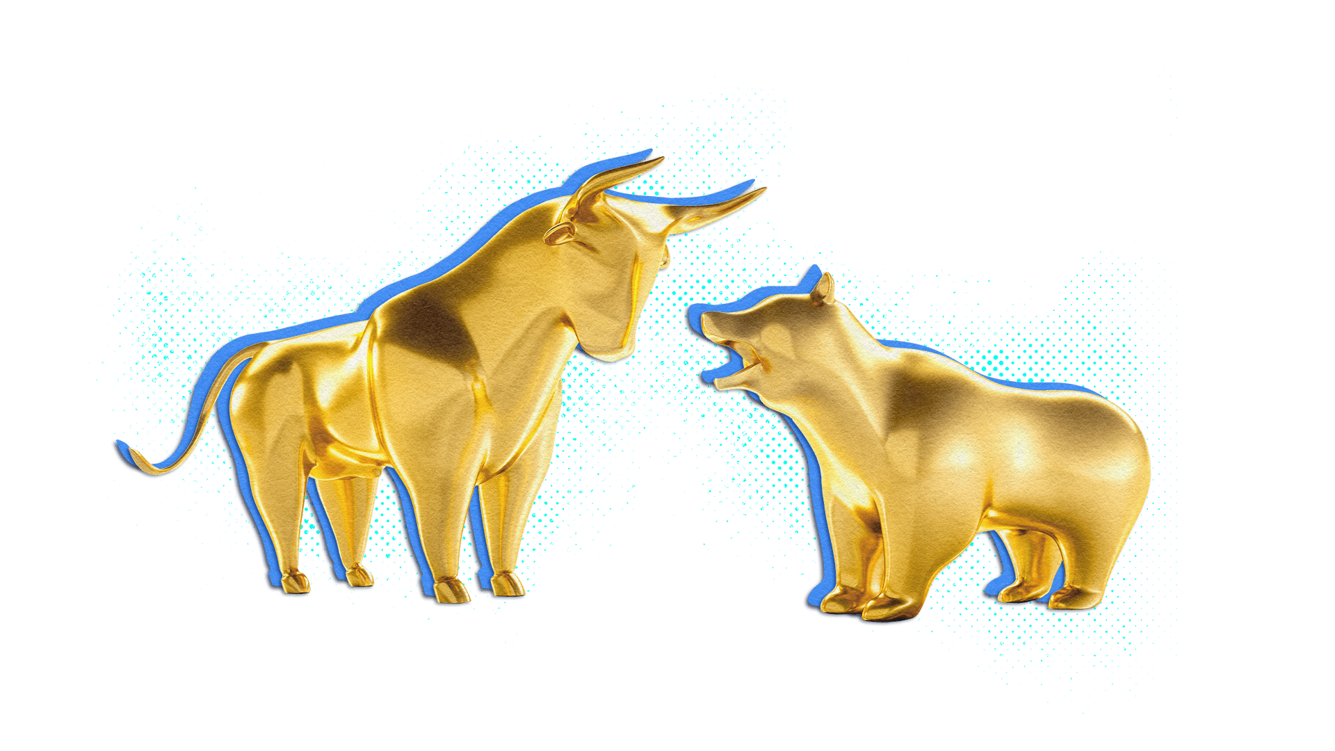 Image of a gold bull and a gold bear
