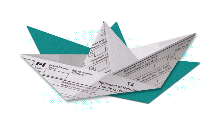 Image of a sailboat made of tax forms