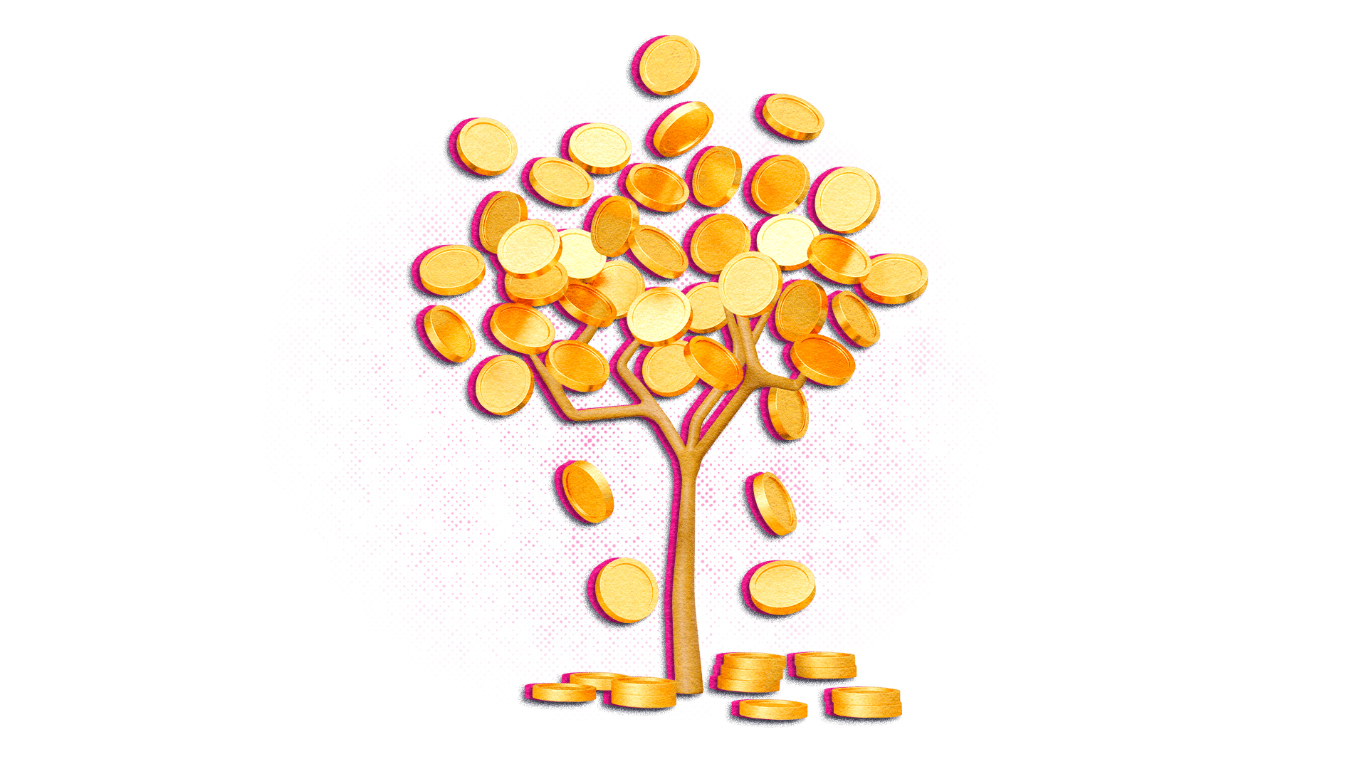 Graphic of a tree with coins for leaves.