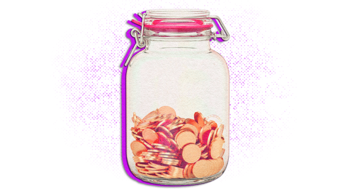 Graphic of a glass jar with gold coins inside.