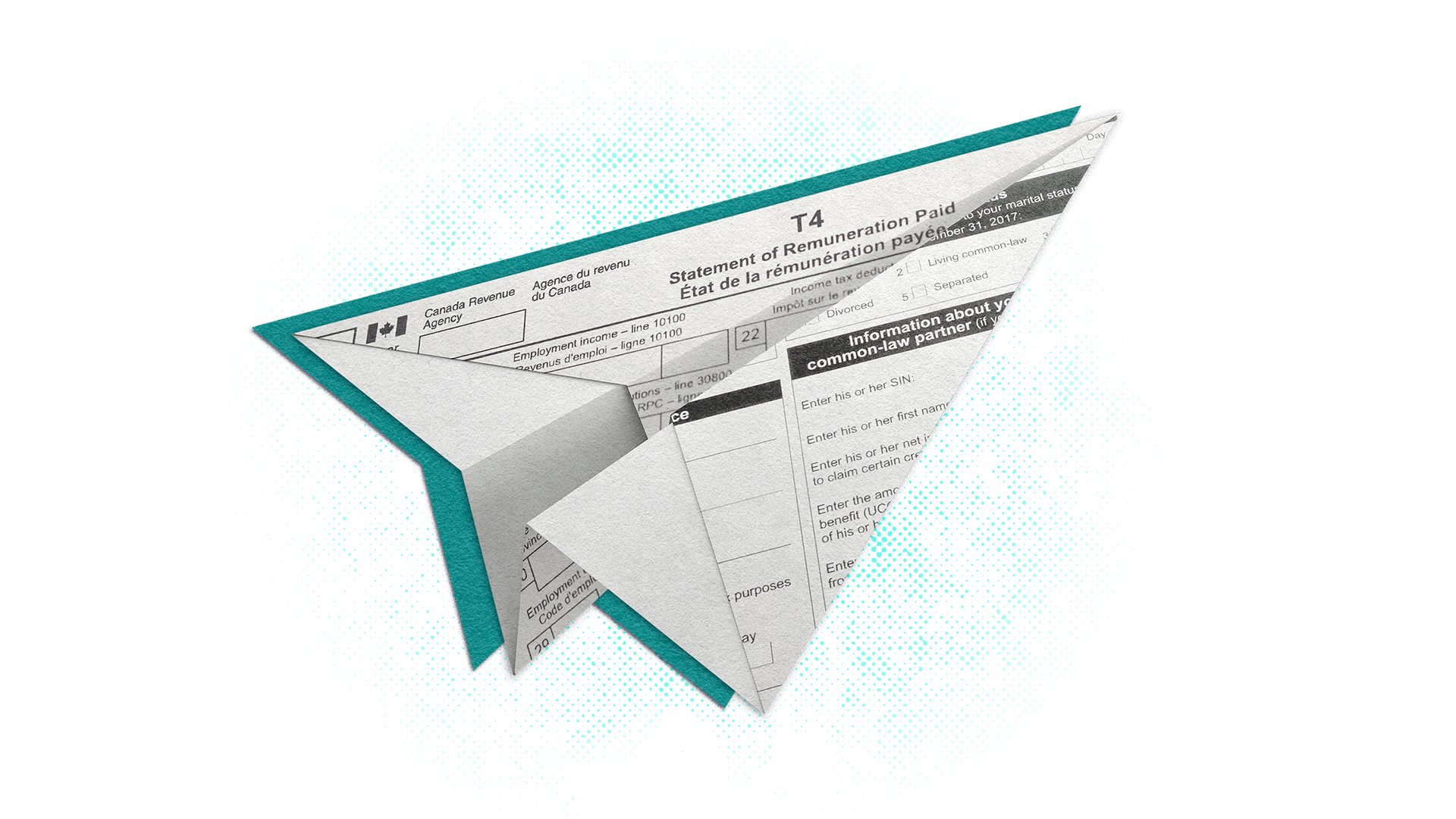 A paper plane made of a CRA tax form